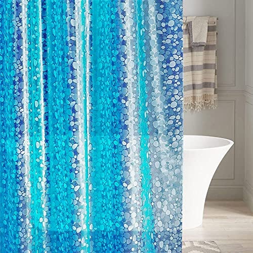 LEMON CLOUD Duschvorhänge PEVA Wasserdichter Badvorhang Liner 3D-Effekt Blauer Kieselstein Schwerer Duschvorhang mit 3 Magneten, schimmelresistente Badevorhänge mit 12 Haken, 183 x 183 cm