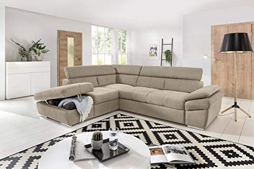 My Brand Divano Letto Angolare con Penisola Contenitore Sx Beige 265x218 cm | Microfibra nappata beige, funzione letto, penisola contenitore sinistra, divano soggiorno angolare, altezza 92 cm