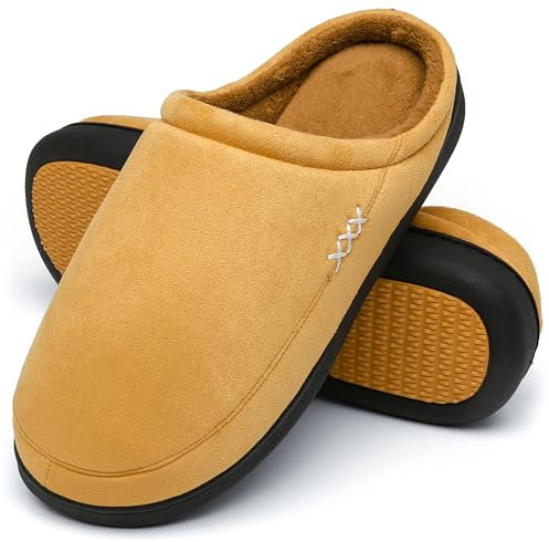 Mishansha Hausschuhe Damen Winter Plüsch Pantoffeln Herren Hüttenschuhe Warme Gefütterte Pantoletten Goldrute, Gr.47 EU