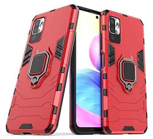 Coque pour Xiaomi Redmi Note 10 5G / M3 Pro Housse Antichoc avec Anneau Rotatif Aimant Etui Magnétique Rigide Dure Armure Bague Support Armure Renforcée (Xiaomi Redmi Note 10 5G / M3 Pro, Rouge)