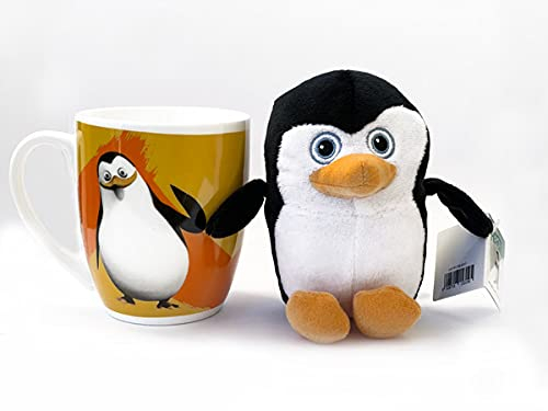 little Dreamers DreamWorks Heroes Geschenk Set - Shrek, Kung Fu Panda, Madagascar, Home - Tasse 300 ml + Plüschtier, Geschenkidee (Skipper - Pinguin)