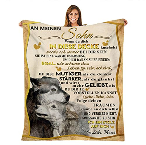 UOOYAA Kuscheldecke Personalisierte Decke An Meine Sohn,Mutter für Sohn Briefdecke Deutsche Luftpost Positiv Ermutigen Flanell Wohndecke für Sofa Bett Tv-Decken Geschenk (Mutter zu Sohn G,150×200cm)