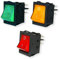 GOLDMAN SERVICE |Set de 3 Interruptores Basculantes bipolares DPST con luz piloto ON-OFF. 4 Vías, 16A, 250V AC. 3 Colores Rojo, Verde y Naranja.