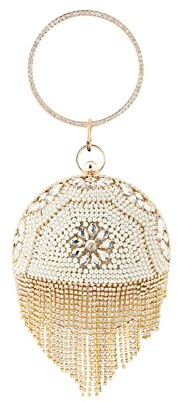 CORIOS Clutch-Geldbörsen für Damen Runde Kugel Quaste Abendtasche Diamant Schultertasche Abnehmbarer Kette Handtasche Klein Tasche für Hochzeit Abendparty Tanzparty Geburtstag Bankett Gold