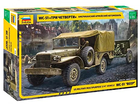 Zvezda -3656-WC-51 Beep US Military Multipurpose 3/4T Vehicle, 1/35 Scale, Model Kit, ZS3656