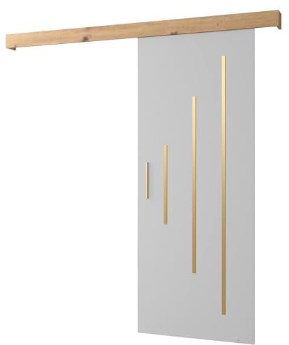 ABIKSMEBLE Salwador Y Set per Porte Scorrevoli con Copertura del Binario - Strisce Decorative - Porte Scorrevoli per Pareti Interne - Costruzione Solida - 90 x 204 cm - Bianco