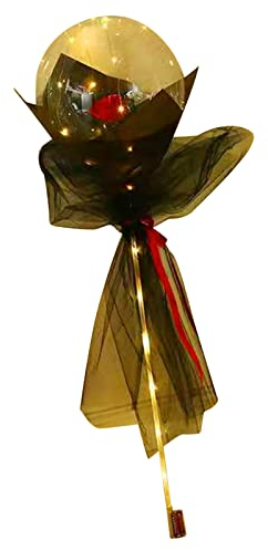 FEAW Leuchtender Ballon-Rosenstrauß, Transparenter Ballon-Rosenstrauß Romantisch mit Gaze für Hochzeiten (Rot)