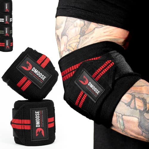 DMoose Fitness Ellenbogenbandagen für Gewichtheben (Paar) – 40 Zoll Verstellbarer Ellenbogengurt für Fitnessstudio-Workout und Bankdrücken, Kompressions-Ellenbogenbandagen für Sehnenentzündung