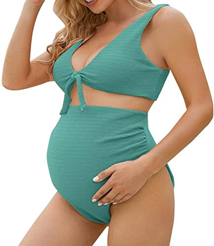 Bikini Maillot de Bain 2 Pièces Maternité Shorty Taille Haute Femmes Tankini Maternité Enceintes Grossesse Col en V Grande Taille Chic Plage Natation