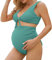 Bikini Maillot de Bain 2 Pièces Maternité Shorty Taille Haute Femmes Tankini Maternité Enceintes Grossesse Col en V Grande Taille Chic Plage Natation