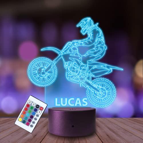 Plexido Nachtlicht Hubschrauber Motor Rad Ebene Zug Kämpfer Skateboard Traktor Geschenk für Kinder Personalisiert Graveur Weltraum Kinderzimmer LED Licht Fernbedienung 16 Farbwechsel Wohnzimmer