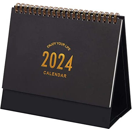 Kleiner Tischkalender 2024–2025, stehender Flip-Desktop-Kalender von jetzt bis Dezember 2025 – Metallring Doppeldrahtbindung Monatskalender für Zuhause, Büro, Schule (schwarz)