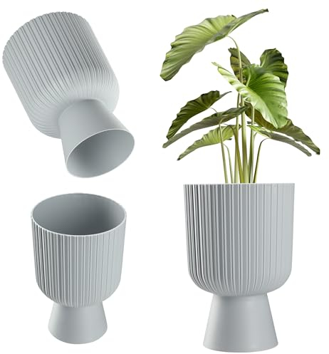 KADAX Pot de Fleurs en Forme de Calice - Plastique, 2 Tailles, 3 Couleurs - Pour Balcon, Terrasse, Rebord de Fenêtre (14 cm, Gris)