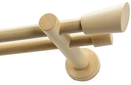 Garesa Gardinenstange Molis Ø 20mm, 2-läufig, Natur I Stabile Vorhangstange ohne Ringe I Mit Endknopf Keil I Auch für mittelschwere Vorhänge I 120cm