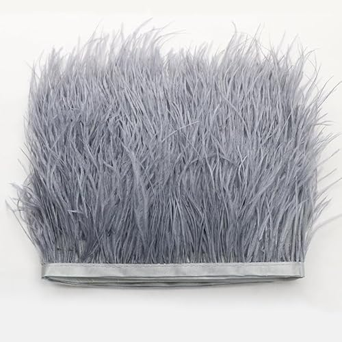 SYSUII Straußenfedern Federn Fringe Trim, 1m 8-10cm Natürlichen Feder Fransen Quaste Fransenborte Fransenband für DIY Kleid Nähen Handwerk Kostüme Dekoration Halloween Federband Bastelzubehör -grau