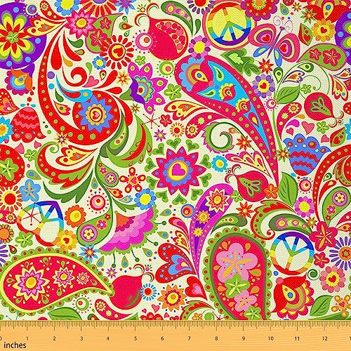 Retro 70er Jahre Hippie Blume Stoff von The Yard Bunte Persis Floral Polsterung Stoff Bohemian Style Stoff, 92x150