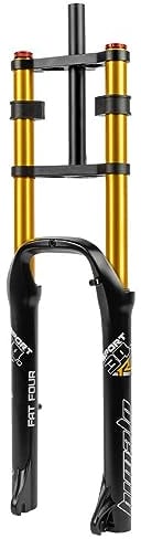 Fahrradgabel 26 Zoll Federgabel 4.0 Fatbike Gabel Federweg 140mm MTB Fahrrad luftfedergabel 1-1/8 Gerade Doppelschultergabel Rückprall Einstellbare Scheibenbremse, For 4.0'' Reifen ( Color : Gold )