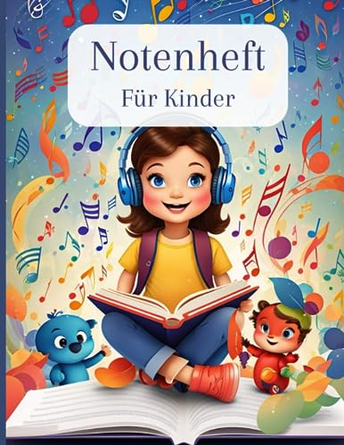 Notenheft für Kinder - 120 A4 Seiten Blanko-Notenpapier mit großen Linien ideal für Anfänger