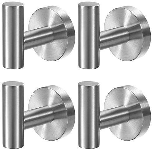 Kruodop Ganchos para toallas de baño, 4 paquetes de soporte para toallas de pared, gancho de pared negro mate, gancho de toalla de acero inoxidable resistente para cocina, dormitorio, hotel, piscina,