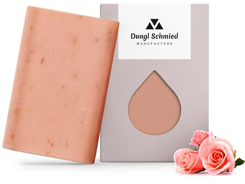 Dungl Schmied feste Seife Rose - Handmade Soap - Naturseife ohne Palmöl - Pflegeseife - Körperseife für alle Hauttypen - milde Peeling Seife handgemacht - Seifenstück mit natürlichem Duft