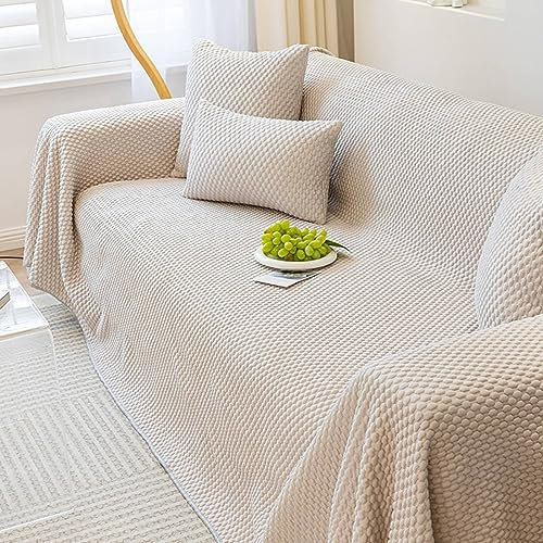 Daesar Sofabezug 4 Sitzer 200x400CM, Sofa Überzug Sommer rutschfest Hellbraun Sofa Überzug Katzenfest Couchbezug für Eckcouch