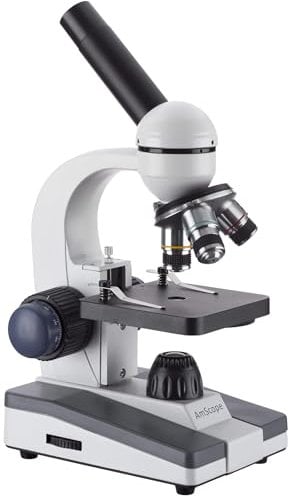 AmScope - 40X-1000X zusammengesetztes Schülermikroskop, Monokularkopf, Glasoptik, LED, Ganzmetallrahmen, schnurloses Anfängermikroskop - M150C-EUL