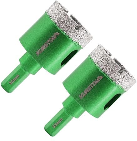 KURSTOL Forets Diamant Boîte - 2pcs 35MM Trepan Carrelage Diamant Tige Hexagonale Scie Cloche Diamant pour Perçage à sec en Porcelaine Carrelage Granit Marbre