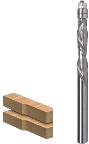 AKYLIN Fraise à affleurer spirale 6 mm, coupe de compression Up&Down pour défonceuse, diamètre de coupe 6 mm, longueur de coupe 28,6 mm, rainure en spirale, double roulement à billes