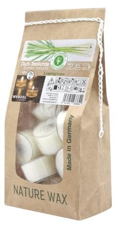 Wenzel Scented Tea Lights, Lemongrass, 100% Natural Wax, Wenzel, 25/41 mm, Burning Time Approx. 7 Hours, Bag of 18
