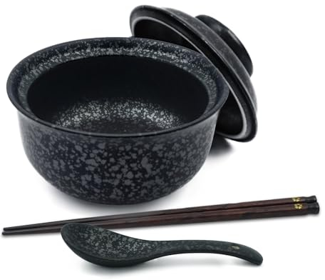 HLWDXno1 Ensemble de Bols à Ramen en céramique avec Couvercle 800 ML pour 1 Personne, Grands Bols à Soupe Japonais Vintage, Bol à Nouilles instantanées, Vaisselle Asiatique, cuillère et Baguettes, no