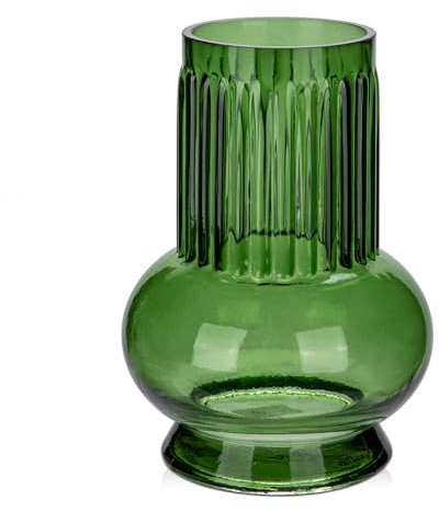 Vasi di vetro fiori moderni, vasi da tavolo in vetro alto 18 cm, bottiglie decorative in vetro verde, vasi decorativi in vetro grande, vaso cilindrico in vetro rotondo per decorazione da tavolo
