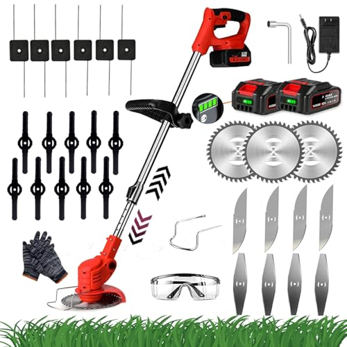 Garden Cordless Strimmer, Metal Blade Electric Grass Trimmer, Height Adjustable Grass Trimmer, Lightweight Lawn Mower,For Garden Clearing Weeds Trees,5 Types Blades