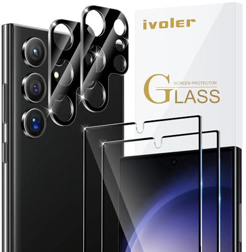 ivoler 2+2 Stück Schutz Glas für Samsung Galaxy S24 Ultra 5G, 2 Stücke Schutzfolie Mit 2 Stück Kameraschutz, 9H Härte, HD Klar, Anti-Kratz, Anti-Bläschen