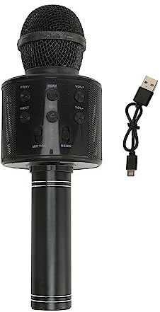 Septpenta Kinder Karaoke Mikrofon, 4 in 1 Zwei Wege Verbindung, Tragbarer Handmikrofon Lautsprecher, Tolles Geschenkspielzeug für Mädchen, Jungen und Erwachsene Jeden Alters(Schwarz)