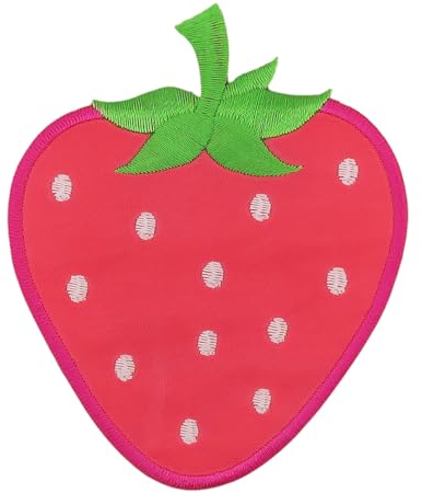 Erdbeere Rosa Aufnäher zum aufbügeln oder aufnähen Bügelbild Aufbügler für Kleidung gestickter Bügelpatch Applikation Patch Größe 7,1 x 8,7 cm