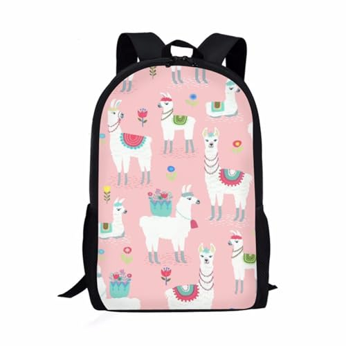 SEANATIVE Kinder-Rucksack für Teenager, Mädchen, Jungen, Büchertasche für Grundschule, Mittelschule, großer Reise-Laptop, Tagesrucksack, Schulbedarf, Alpaka Lama