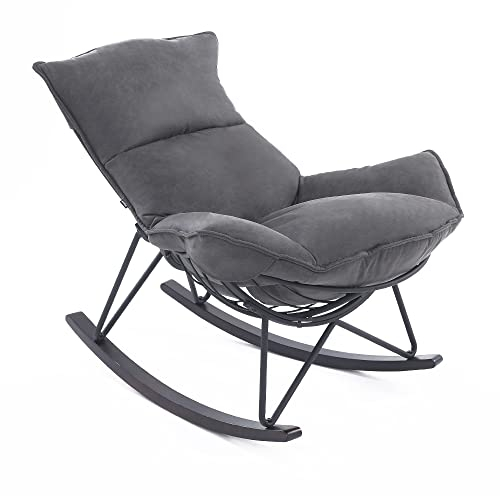 Mingone Schaukelsessel Modern Schwingsessel Bequem Sessel mit Gepolsterter Sitzfläche Schaukelstuhl für Schlafzimmer Relaxsessel mit Metallgestell 150kg Belastbar, Grau