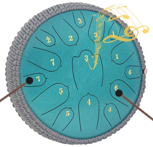 Steel Tongue Drum 12 Zoll 15 Noten Musikinstrumente, D-Dur Percussion Instrument mit Softbag, Notenbuch und 2 Schlägel für Meditation (Grün)