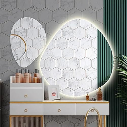 HYSTERIA Beleuchteter Wand-Vollspiegel mit Touch-Steuerung, moderner, unregelmäßiger Badezimmerspiegel, beschlagfrei, Spiegel groß