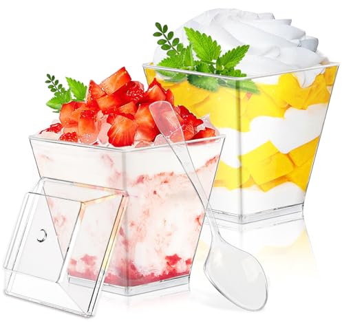 Dawumin 50 pièces verrine plastique aperitif, 60ml verrines en verre, Tasses coupelle, Verrines plastiques pour présenter des recettes de desserts, tiramisu