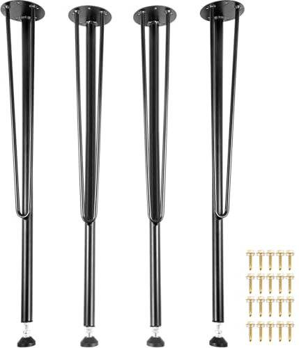 VEVOR Lot de 4 Pieds de Table en métal en épingle à Cheveux – 71,1 cm – Pieds de Bureau Robustes à 3 tiges en métal – Pieds de Table Basse en Fer forgé – À Faire soi-même pour Table de Salle à Manger