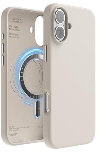 elago Magnetic Silicone Case Compatible with iPhone 16 Plus Case 6.7 Inch Compatible with All MagSafe Accessories - Built-in Magnets, Soft Grip Silicone, Shockproof (Stone)