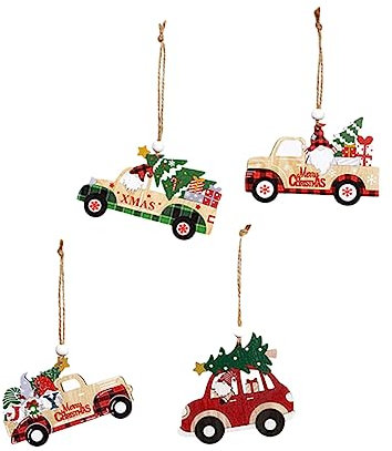 RORPOIR 4stücke Teiliges Hölzerne Weihnachtsbaumschmuck Autoanhänger Natürliche Holz Weihnachtsdeko Zum Aufhängen Vintage Tannenbaum Dekoration Für Wand Tür Kranz
