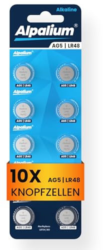 Alpalium AG5 LR48 Alkaline Knopfzelle Batterien 10er Pack - 1.5V Ohne Quecksilber, Premium Qualität & Lange Lagerfähigkeit