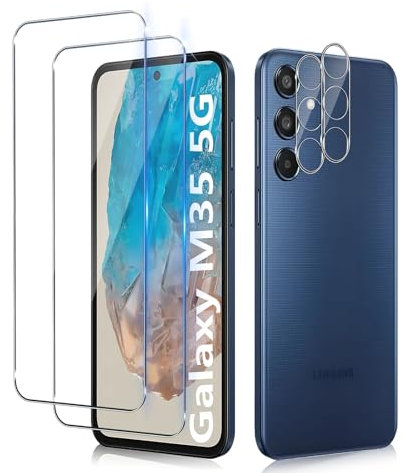 Funrae Pellicola Vetro Temperato per Samsung Galaxy M35 5G, 2 Pezzi Pellicola Fotocamera e 2 Pezzi Pellicola Protettiva, 9H HD Anti Graffi Trasparente Fotocamera Protezione Schermo