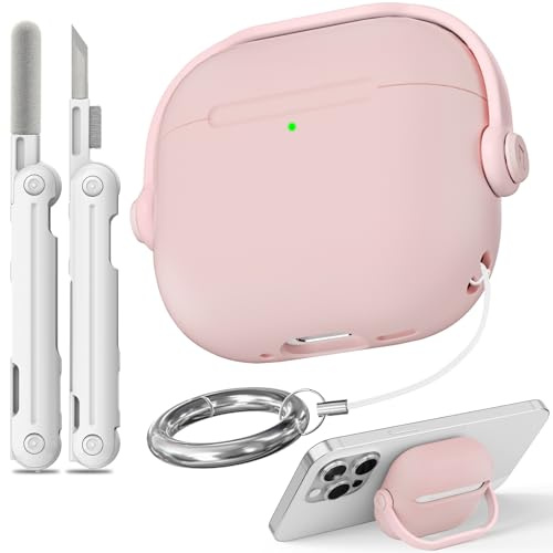 Damen-Schutzhülle für Airpods 4 (Kirschblüten-Rosa) für Männer und Frauen | Mit Sicherheitsschloss, Handyhalterfunktion, TPU-Material, mit tragbarem Haken, multifunktionales Reinigungswerkzeug