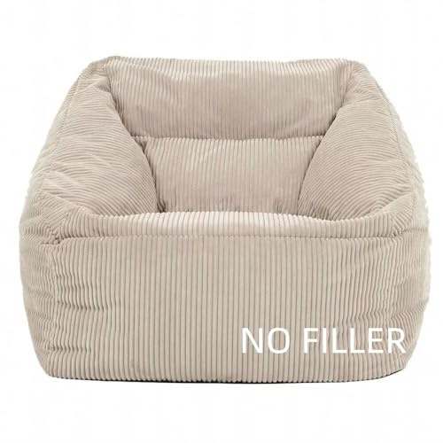 SXBCyan Sitzsack-Bezug Dicker Cord (Ohne Füllung), 1-sitziger Sitzsack-Stuhl, Weicher Pouf, Ottomane, Kinder-Erwachsene-Sitzsack-Stuhl, Fauler Sessel, Couch, Bodenbestuhlung(Beige White,Single Cover)