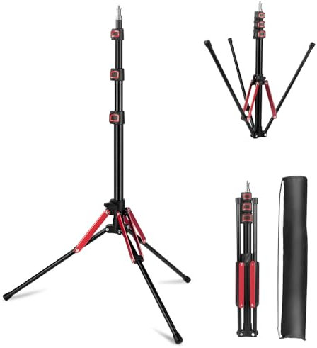JEBUTU Lichtstativ Light Stand 190cm, mit um 180° umkehrbaren Beinen, Faltbar Lichtständer Kompaktes Leichtes Lampenstativ Traglast 2kg für Fotostudio Blitzlicht Beleuchtung Fotografie mit Tasche