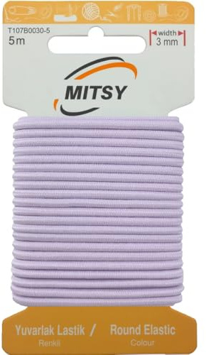 MITSY Reißfeste Rund Gummiband Gummikordel zum Nähen 3 mm 5 m Helllila | Starkes Rundgummi, Elastisch & Reißfest, Gummibänder, Gummilitze für Handarbeit, Hosengummi, Basteln & DIY