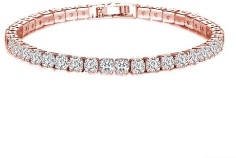 WATEFOER Bracciale Tennis Donna Argento, 4MM Bracciali Diamante Placcato Oro 18K per Donne Ragazze, Bracciali di Cristallo Regalo per la Festa della Mamma Compleanno San Valentino (Oro rosa, 19cm)